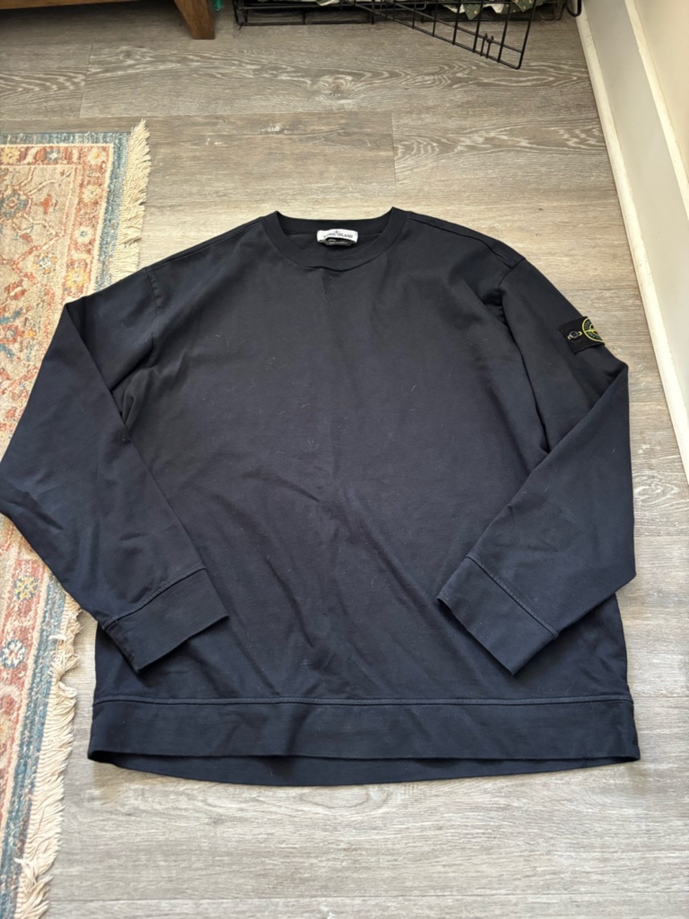Stone Island Men's Black Thick Vented long sleeve crewneck sweatshirt  XXL